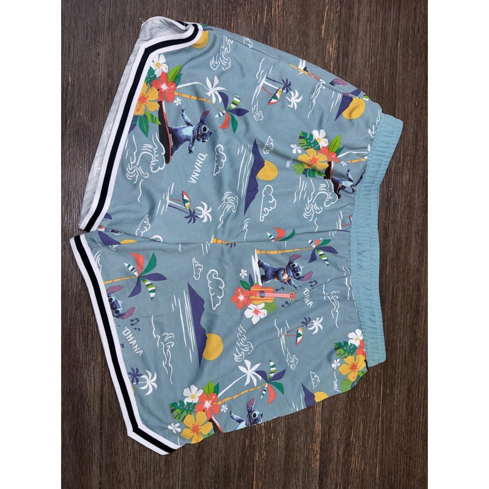 Disney Lilo & Stitch Teal Mesh Tropical Ohana Athletic Shorts men's  Medium